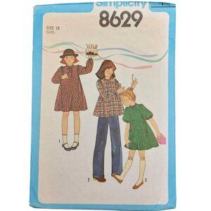 1970s Simplicity 8629 Vintage Sewing Pattern Girls Dress and Top Pants Size 12